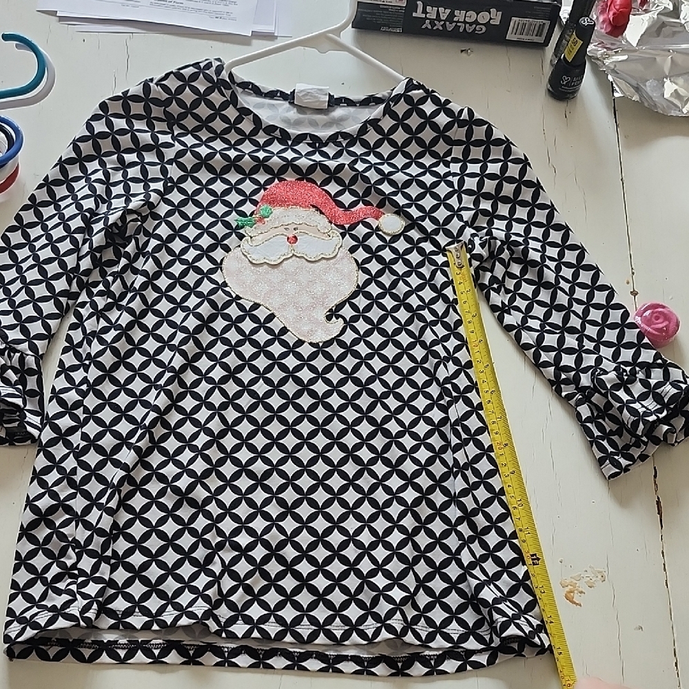 Kids Santa Print Black and White Shirt